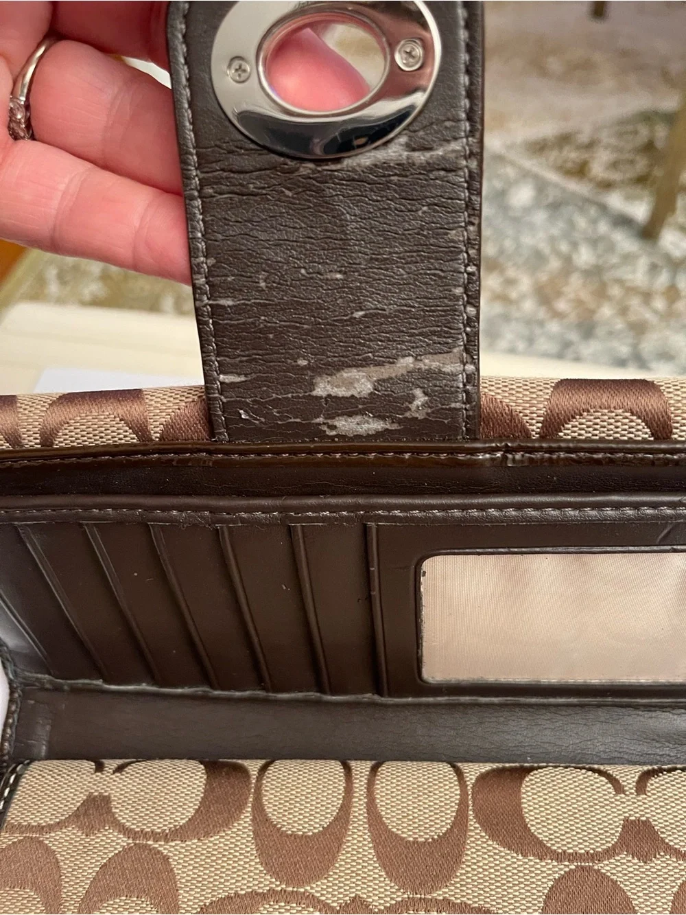 Coach Brown Signature Canvas Wallet with Silver Turnlock